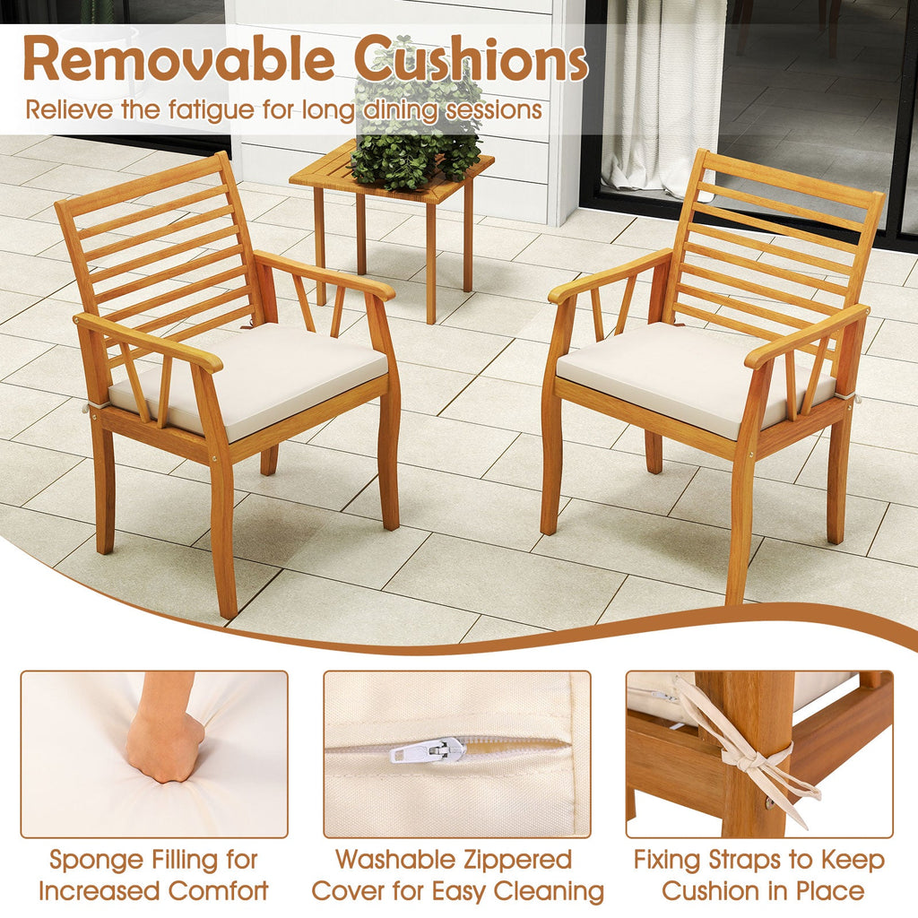 2 Pieces Patio Chairs Acacia Wood Armchairs Bistro Conversation