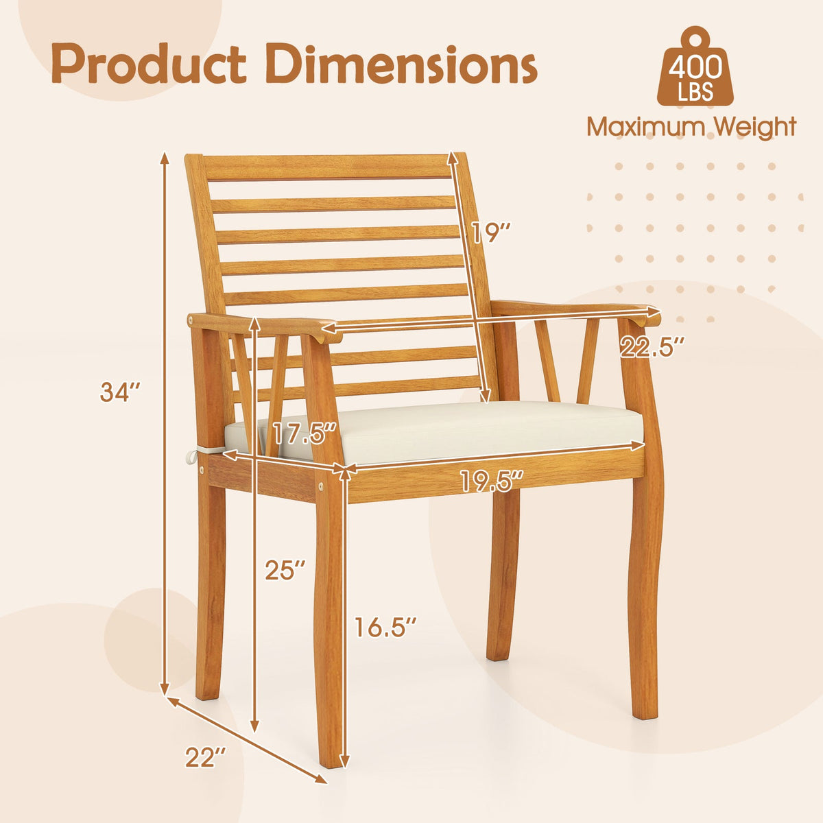 2 Pieces Patio Chairs Acacia Wood Armchairs Bistro Conversation