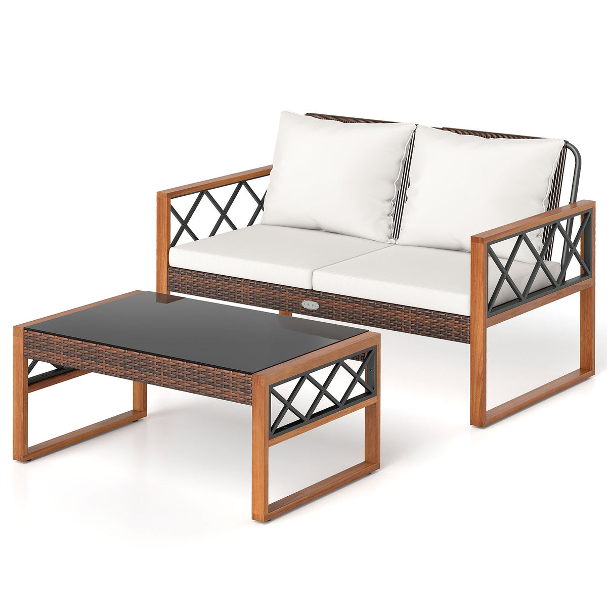 2 Pieces Patio Wicker Furniture Set for Porch-White