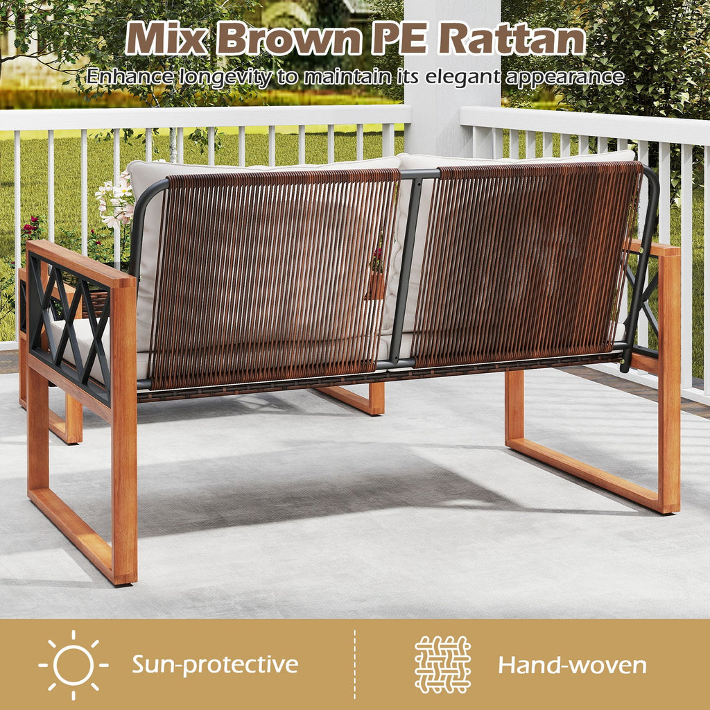 2 Pieces Patio Wicker Furniture Set for Porch-White