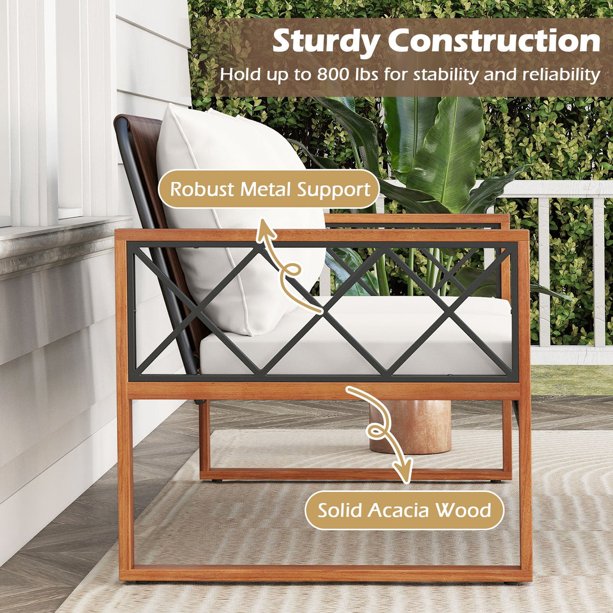 2 Pieces Patio Wicker Furniture Set for Porch-White