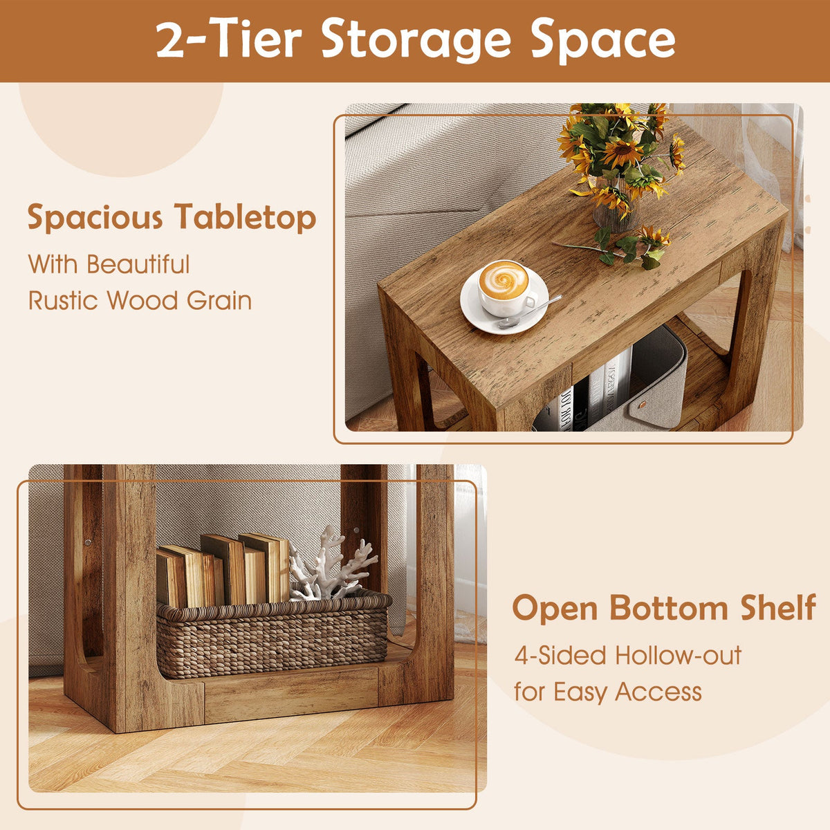 2-Tier End Table with Storage Shelf