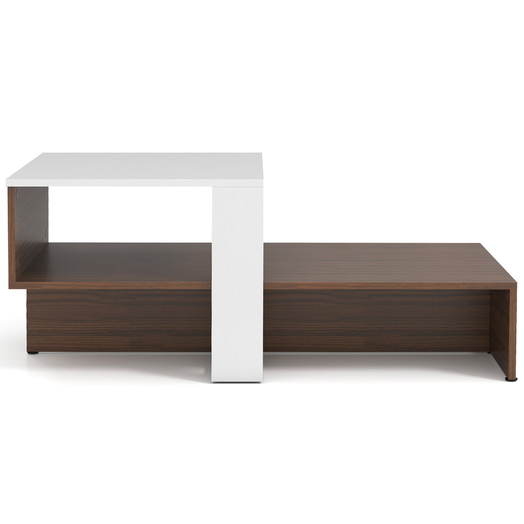 2-Tier Geometric Coffee Table with Storage Shelves