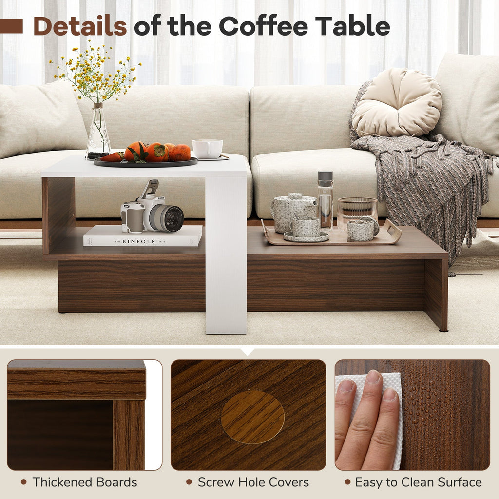 2-Tier Geometric Coffee Table with Storage Shelves