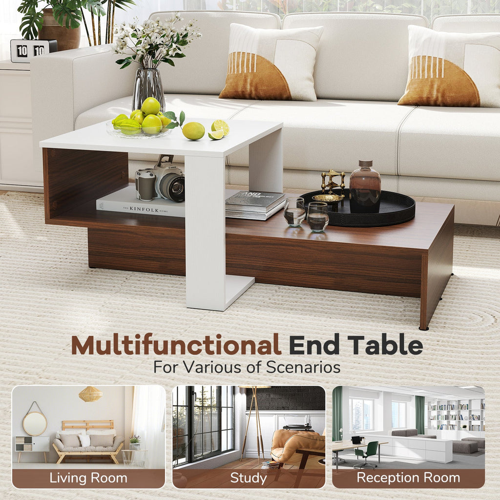 2-Tier Geometric Coffee Table with Storage Shelves