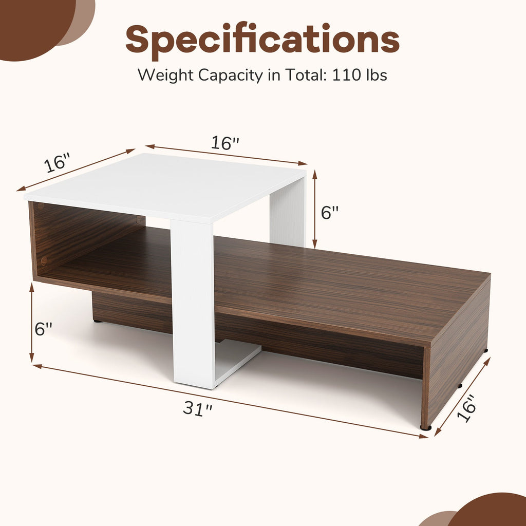 2-Tier Geometric Coffee Table with Storage Shelves