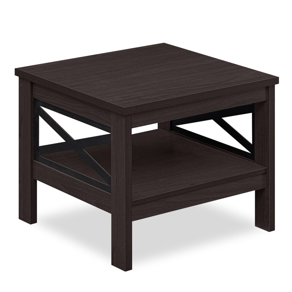 2-Tier Square Side Table with Storage Shelf and X-Frame
