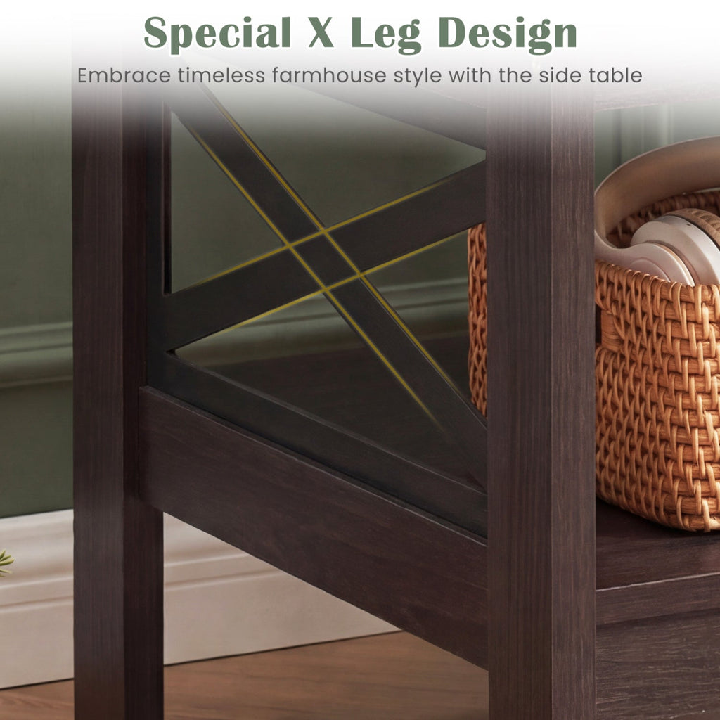 2-Tier Square Side Table with Storage Shelf and X-Frame