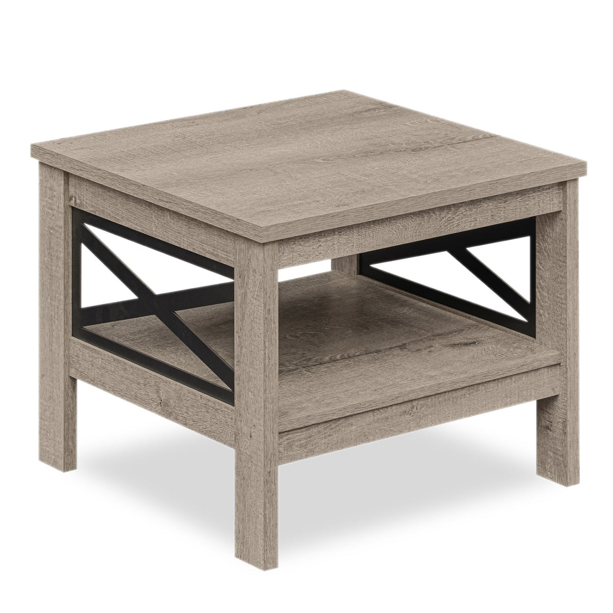 2-Tier Square Side Table with Storage Shelf and X-Frame