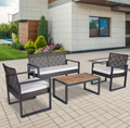 4-Piece Patio Furniture Set with Acacia Wood and Wicker - Brown or Light Brown