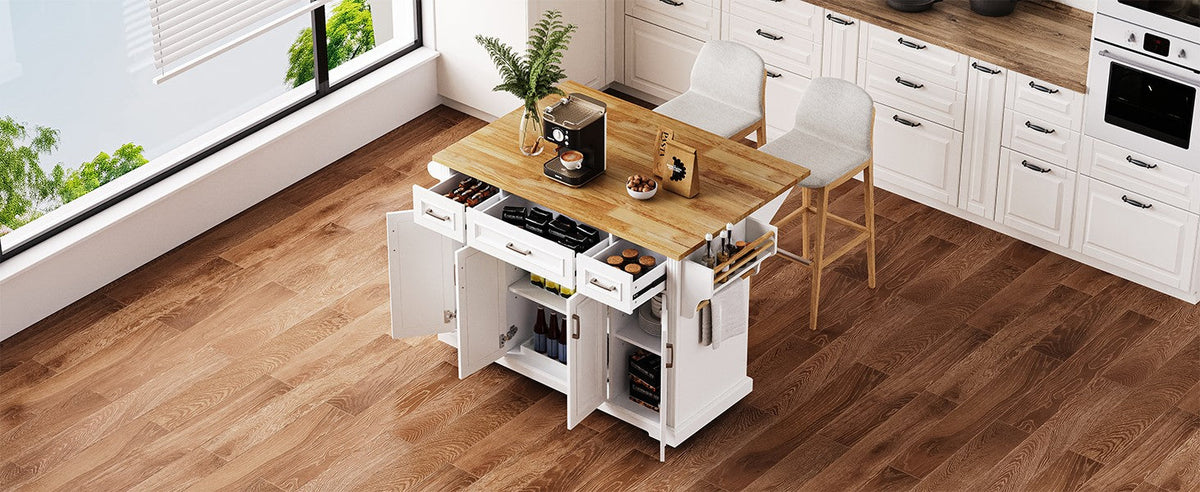54-Inch Large Kitchen Island with Rubber Wood Drop Leaf