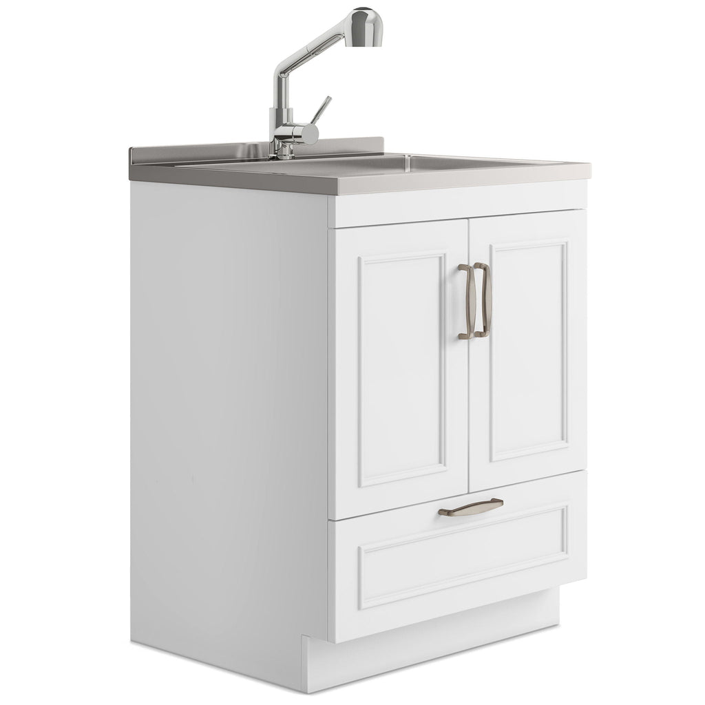 Laundry Cabinet With Faucet And Sink - White