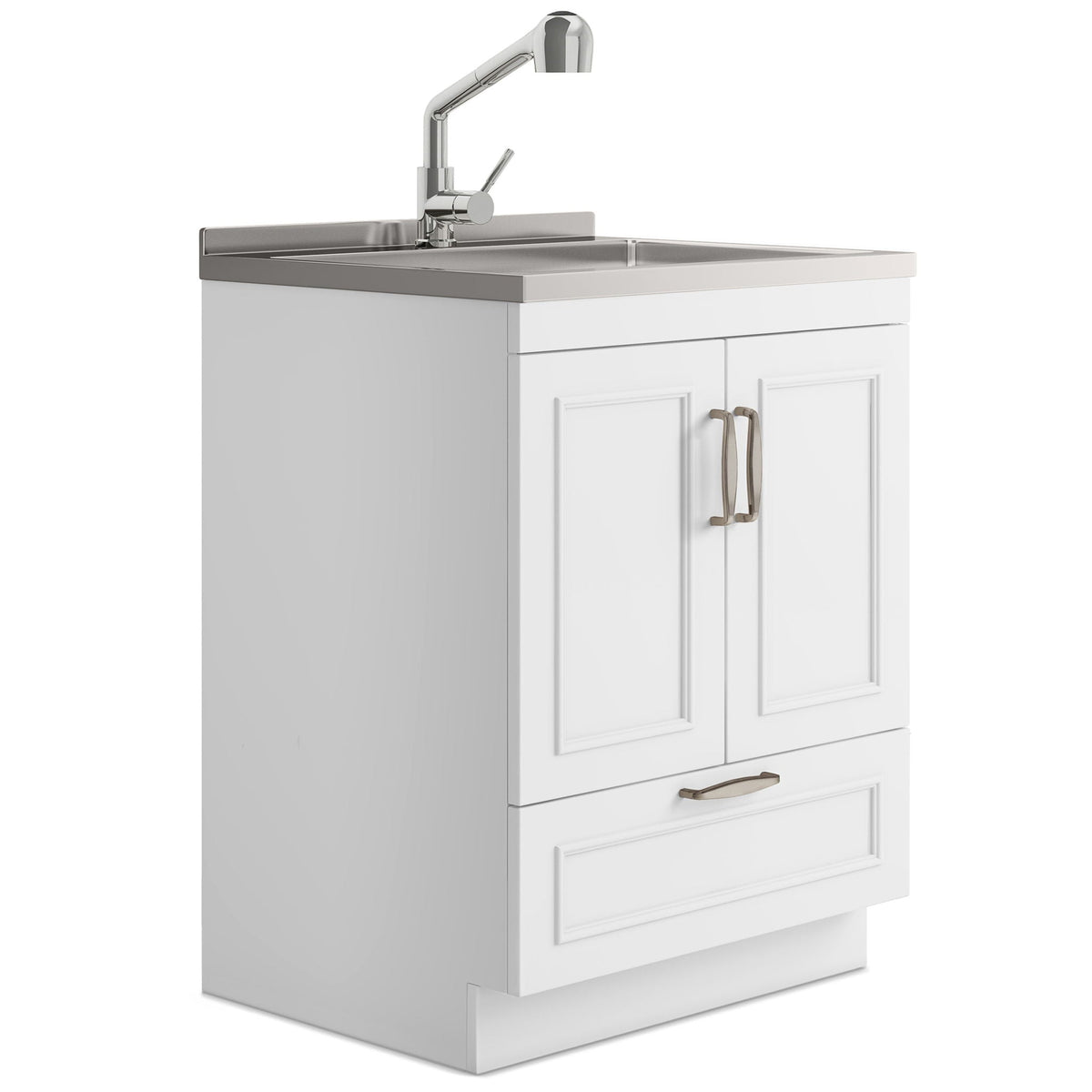 Laundry Cabinet With Faucet And Sink - White