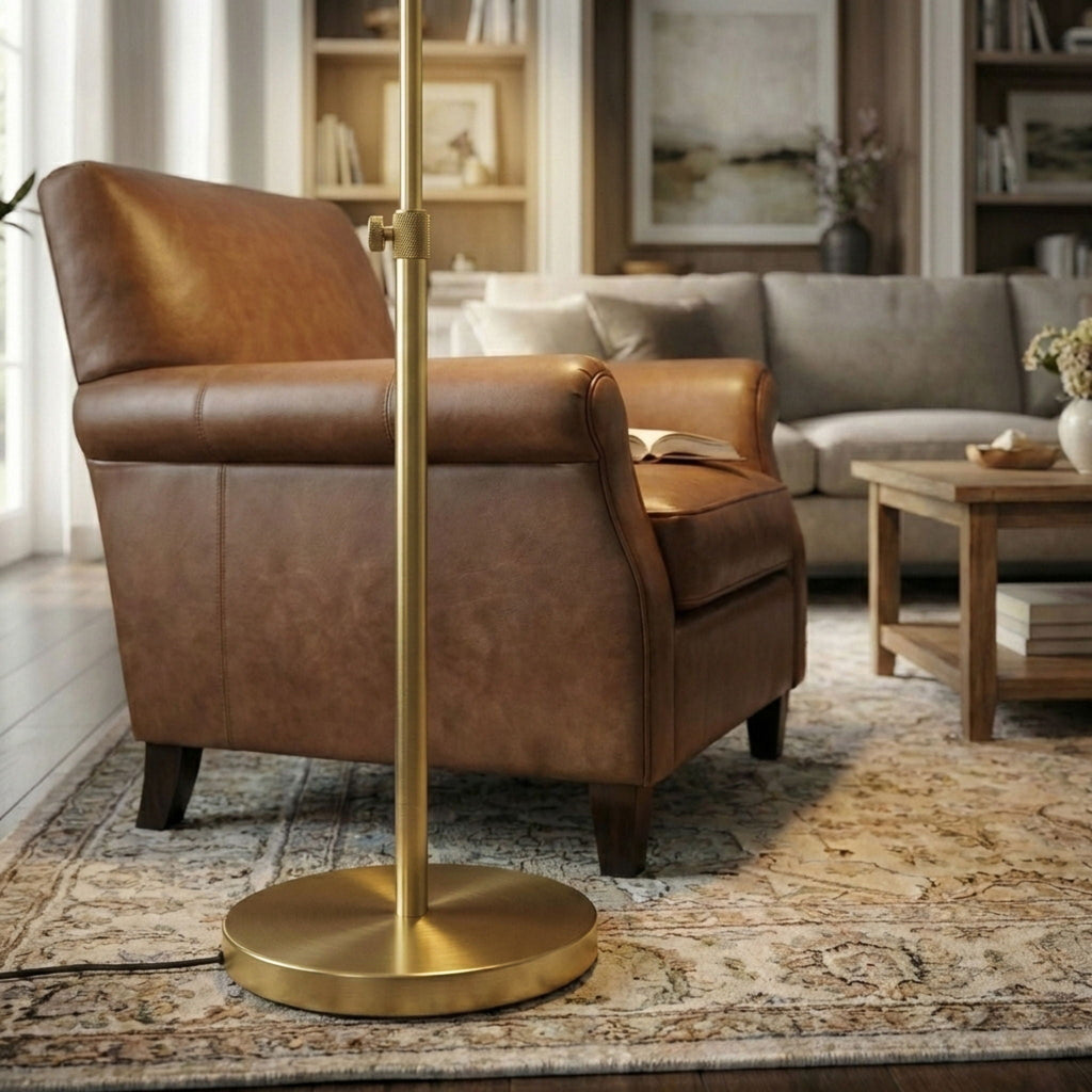 Floor Lamp With On / Off Switch Adjustable LED Round Base - Gold