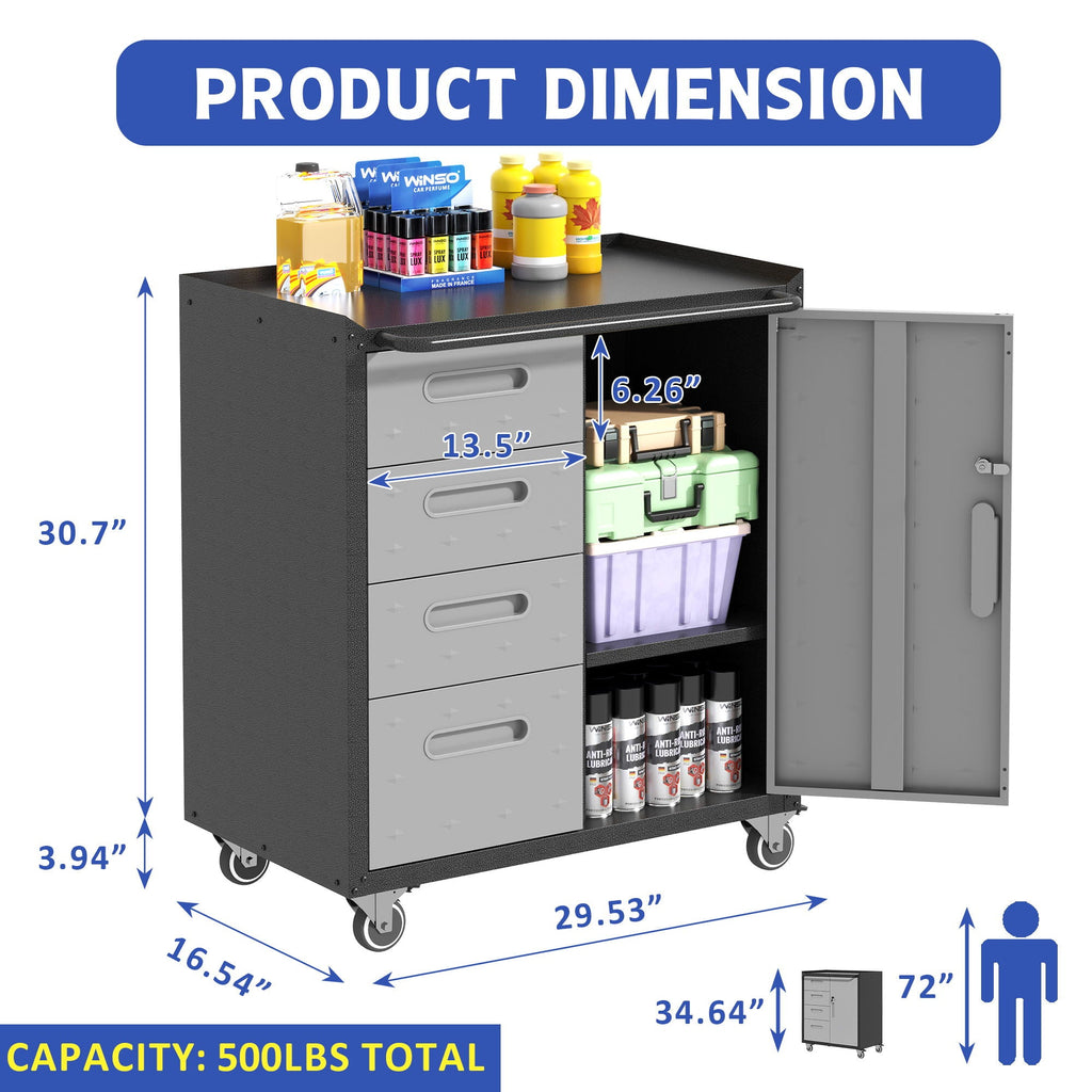 Sturdy Metal Tool Storage Cabinet With Wheels