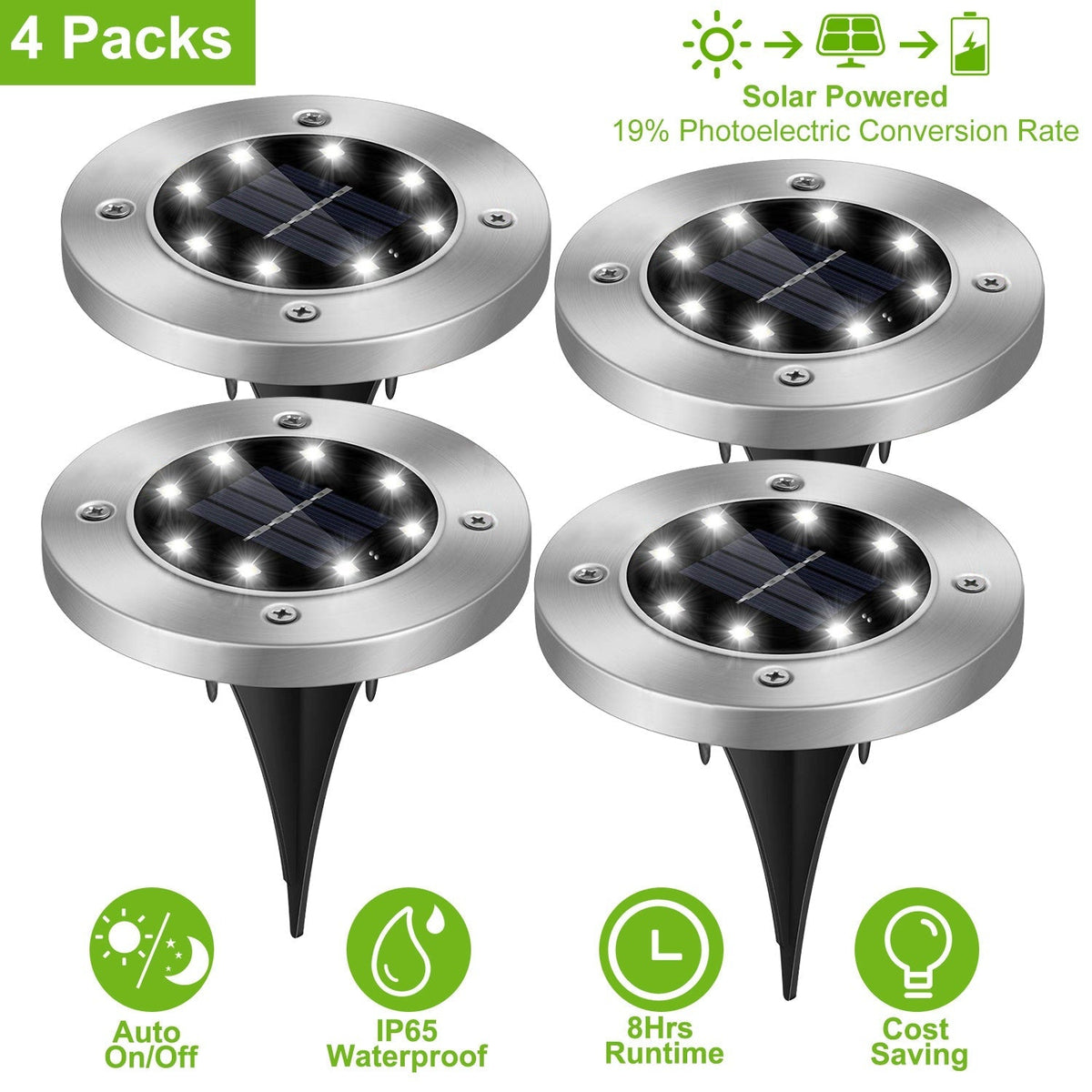 4Pcs Solar Powered Light Outdoor Waterproof Buried In-Ground Lamp Decorative Path, Deck