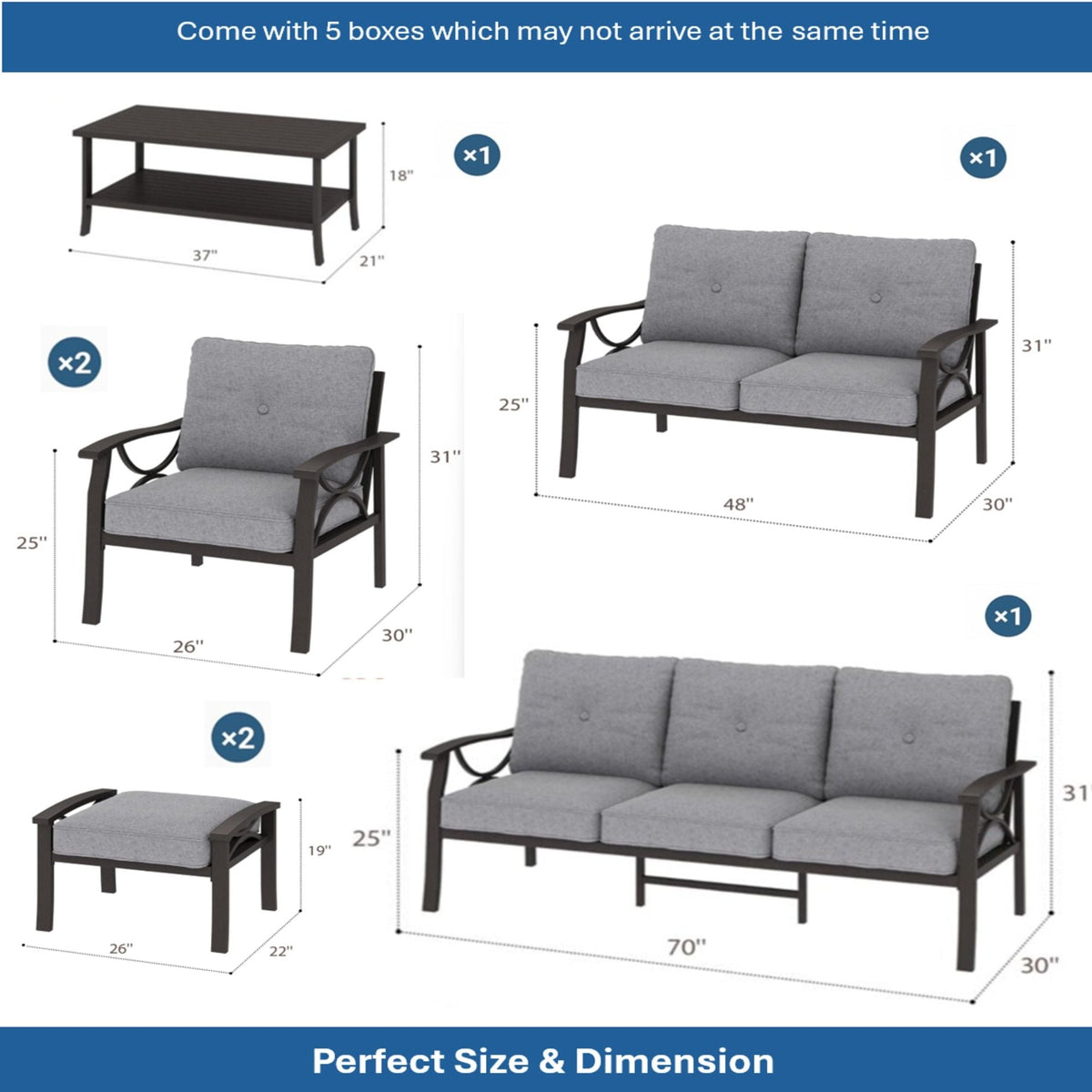 Patio Furniture Set with Coffee Table and Cushions for Backyard