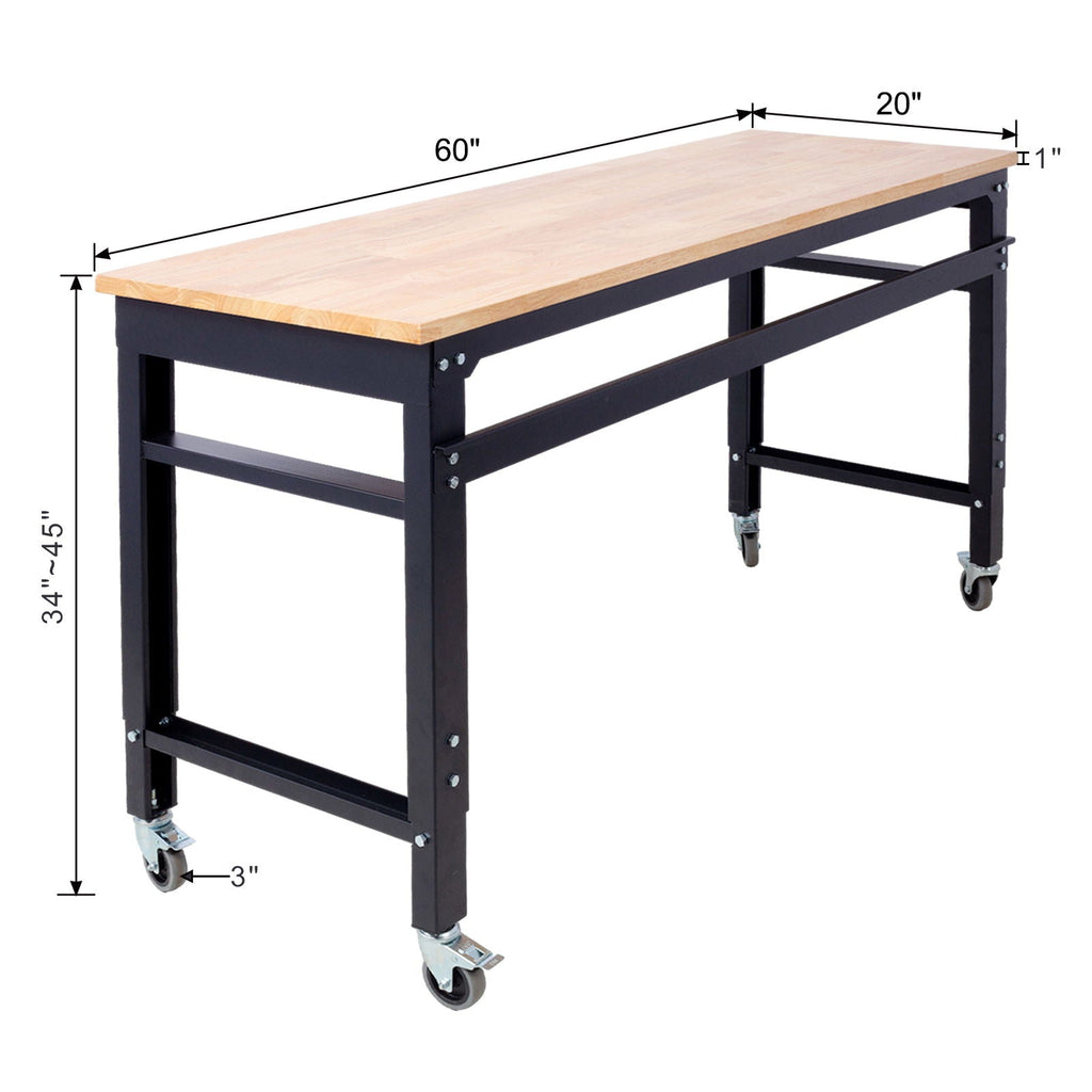 Wide Rolling Workbench For Garage, Adjustable Height
