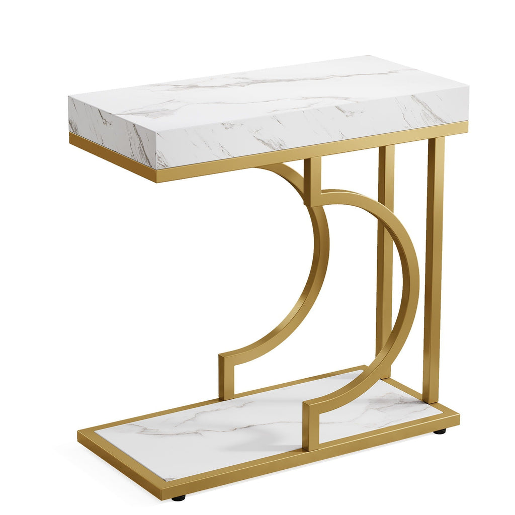 C-Shaped Sofa Side Table For Living Room - White / Gold