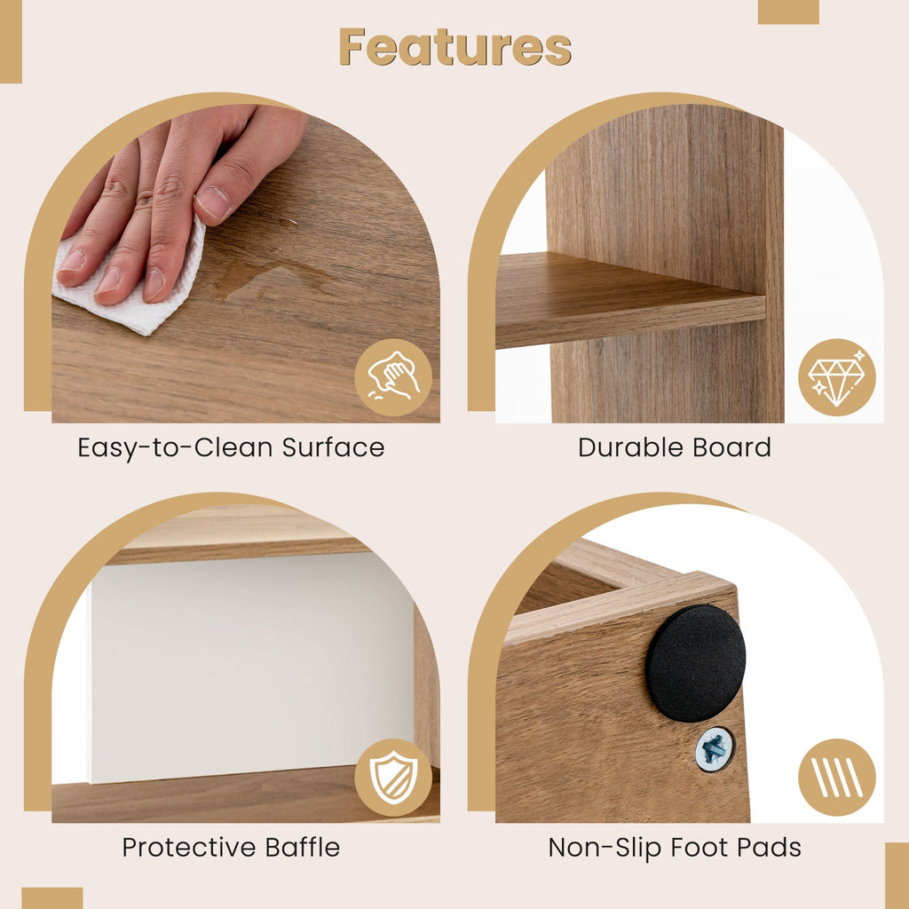Concave Bookshelf 3-Shelf Open Bookcase with Anti-Toppling Device