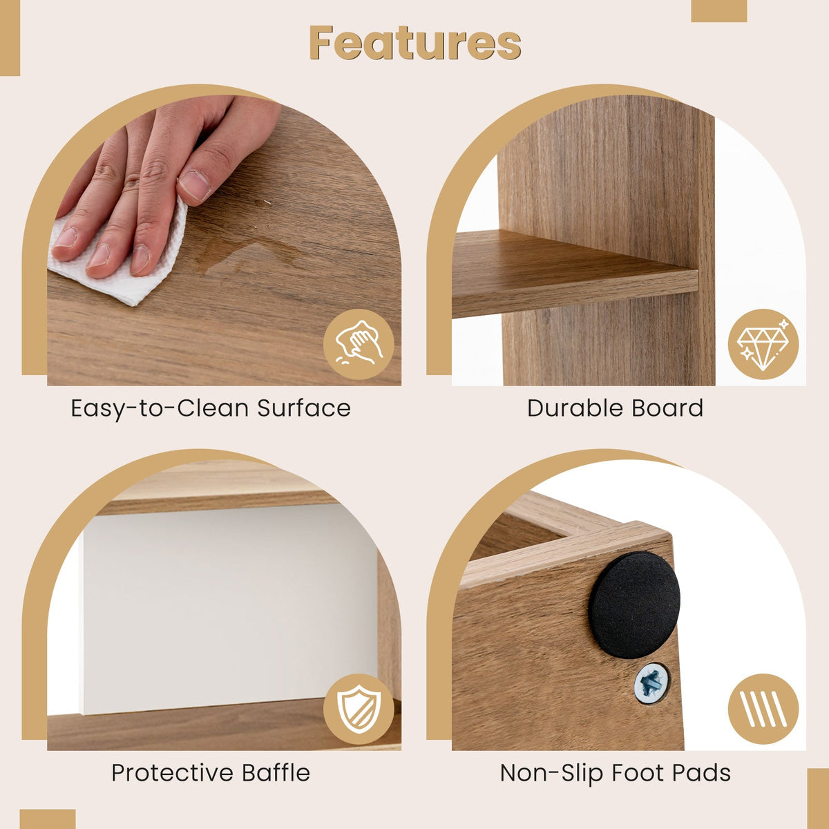 Concave Bookshelf 3-Shelf Open Bookcase with Anti-Toppling Device