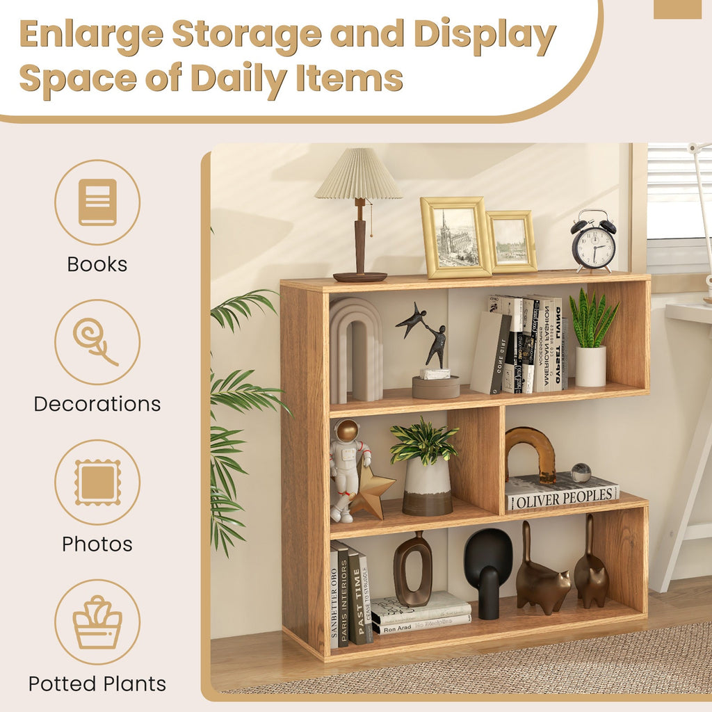 Concave Bookshelf 3-Shelf Open Bookcase with Anti-Toppling Device
