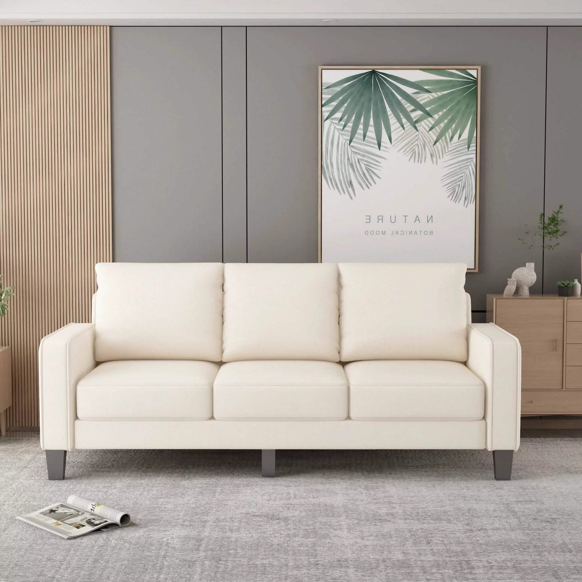 3-Seat Sofa, Modern Fabric Sofa Couch with Storage