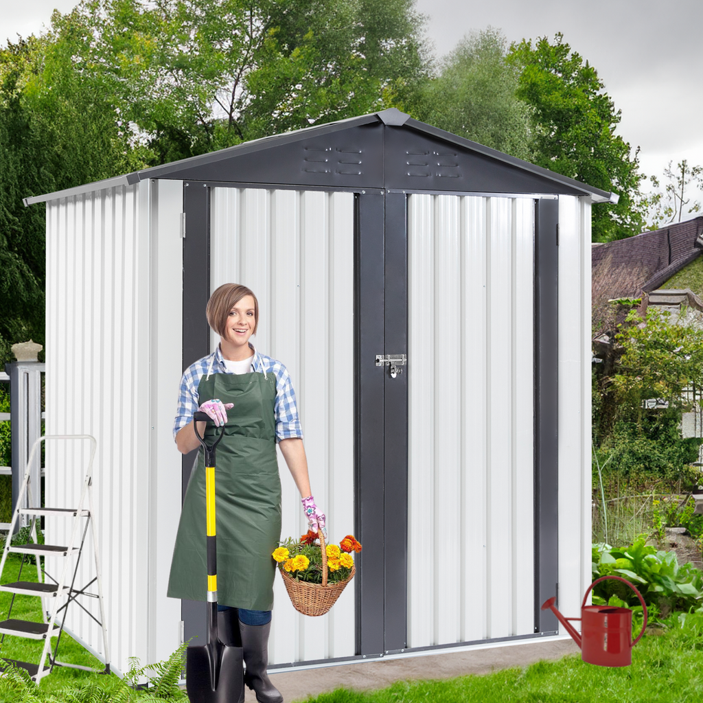 Garden Metal Storage Shed Gray White 6x4x6ft