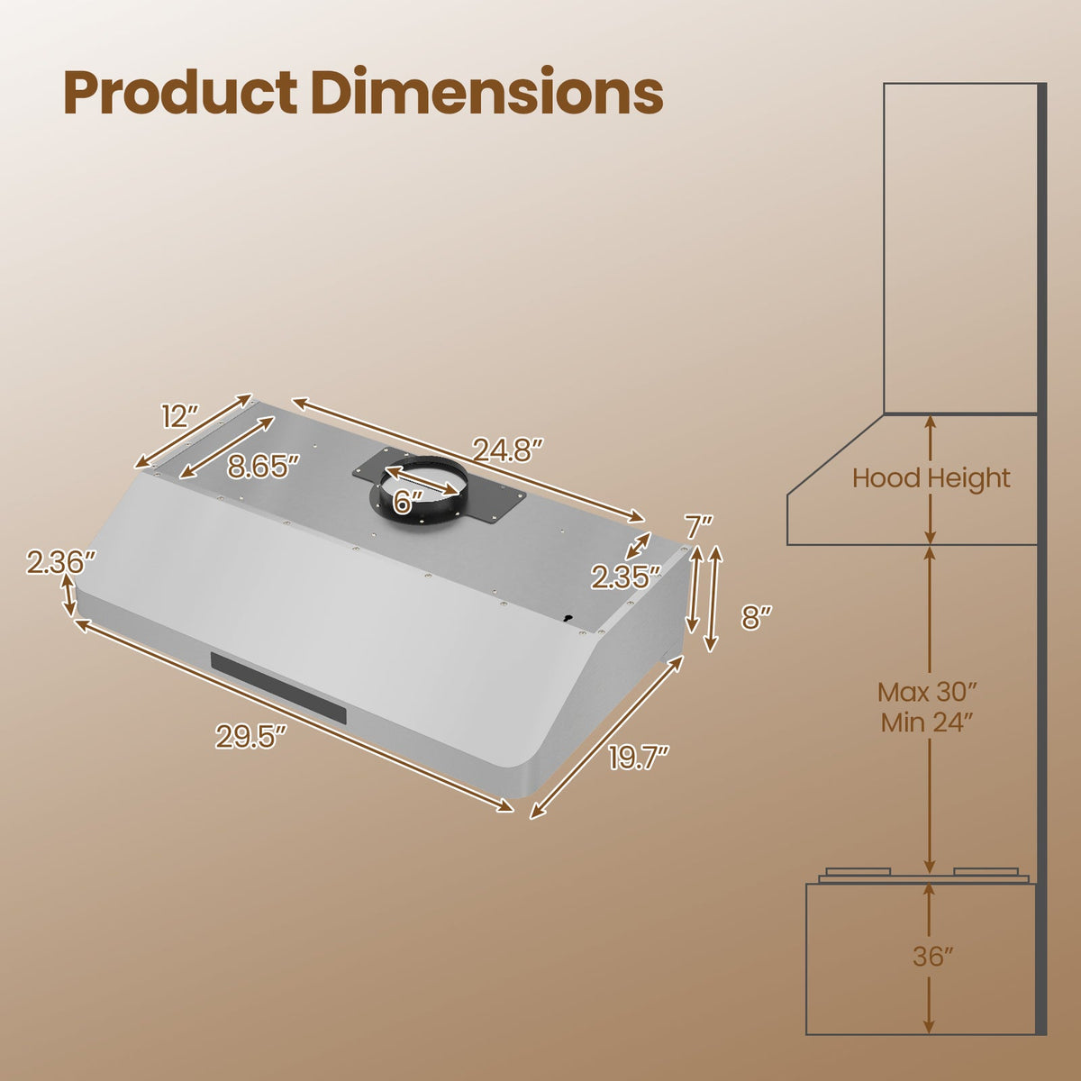 30 Inch Under Cabinet Range Hood with Oil Collector 900 CFM Stainless