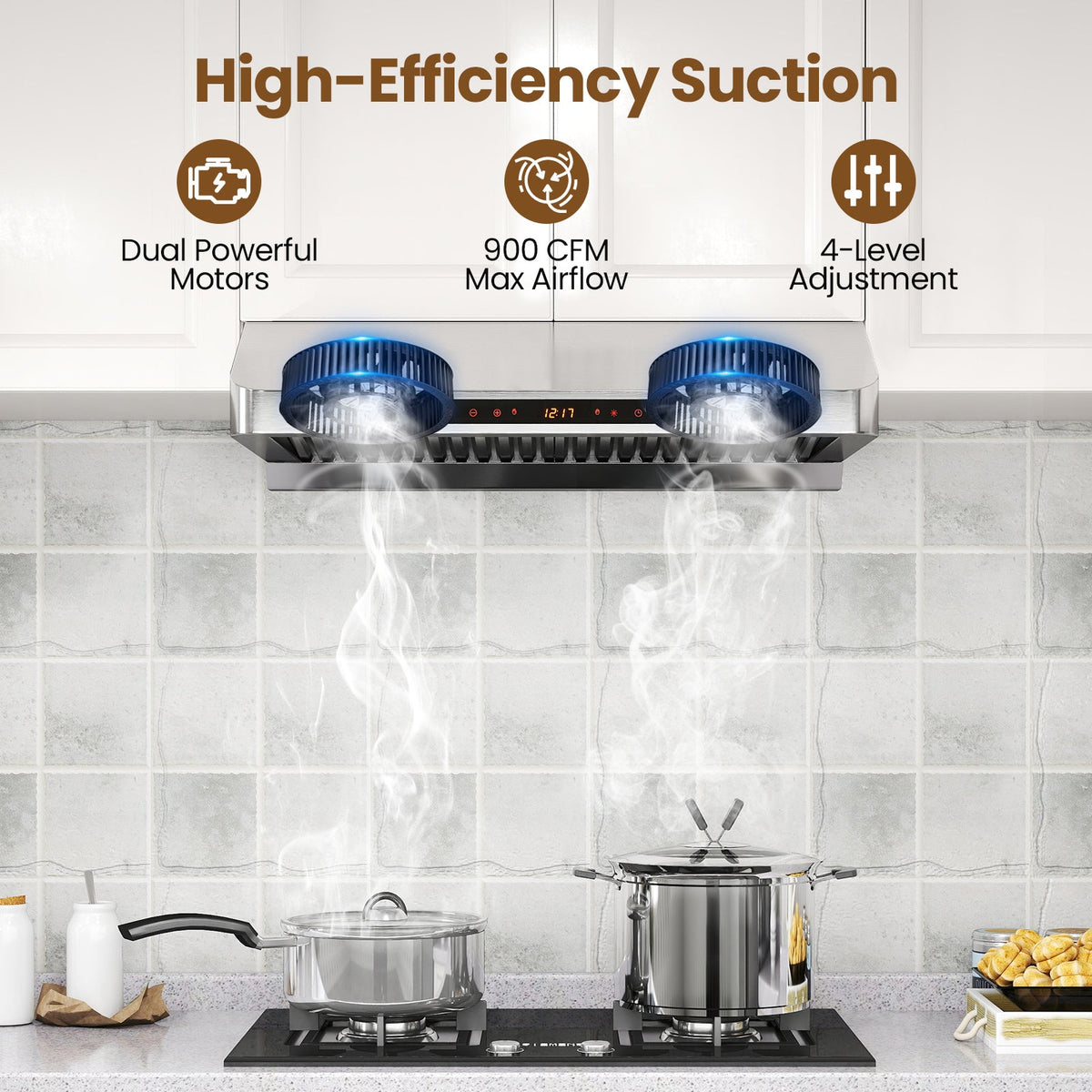 30 Inch Under Cabinet Range Hood with Oil Collector 900 CFM Stainless
