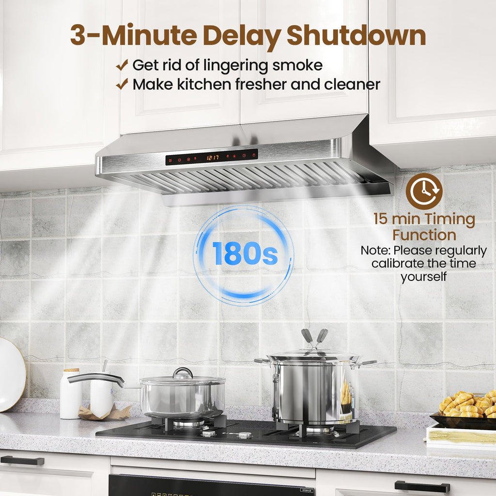 30 Inch Under Cabinet Range Hood with Oil Collector 900 CFM Stainless