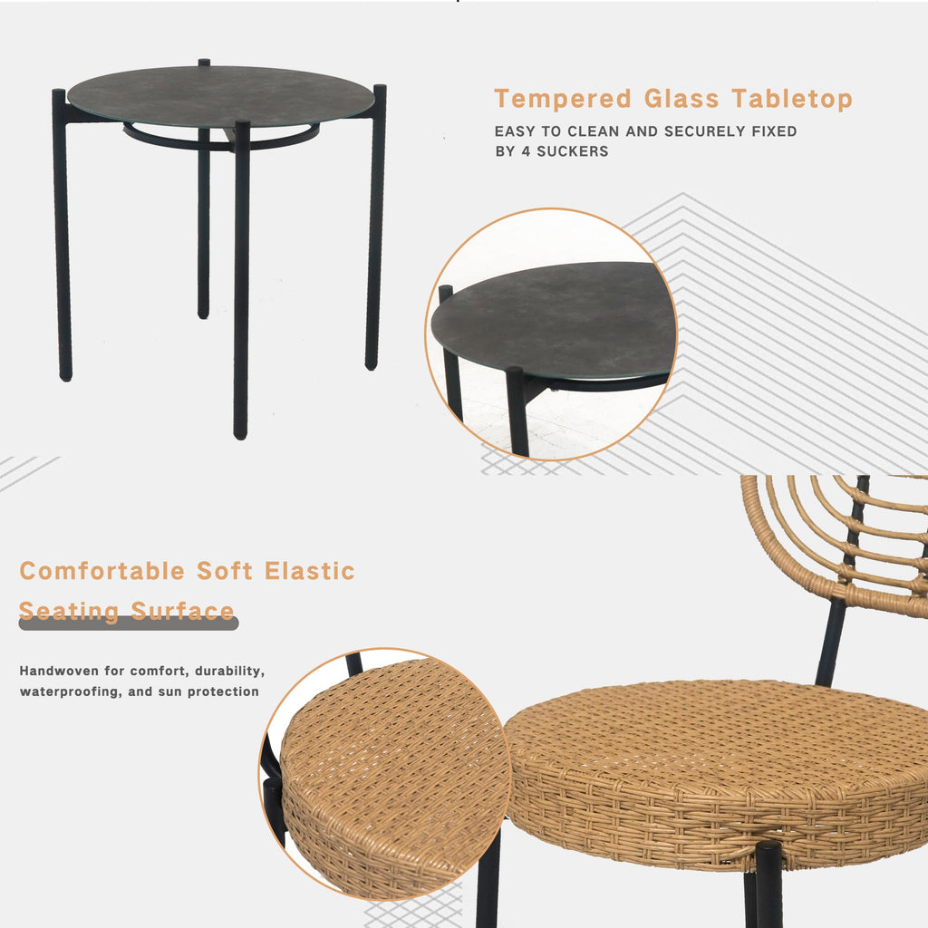 3 Pieces Of Outdoor Wicker Furniture - Patio Bistro Style Table And Chair Combination