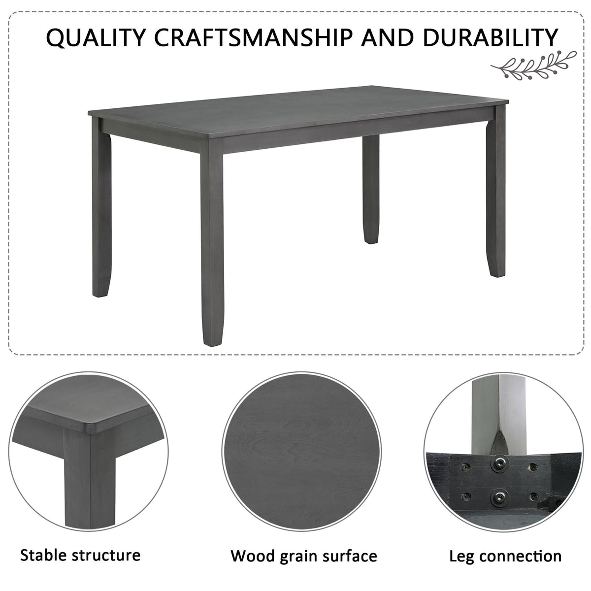 Modern 6 Piece Dining Table Set With Bench And Chairs For Dining Room - Gray