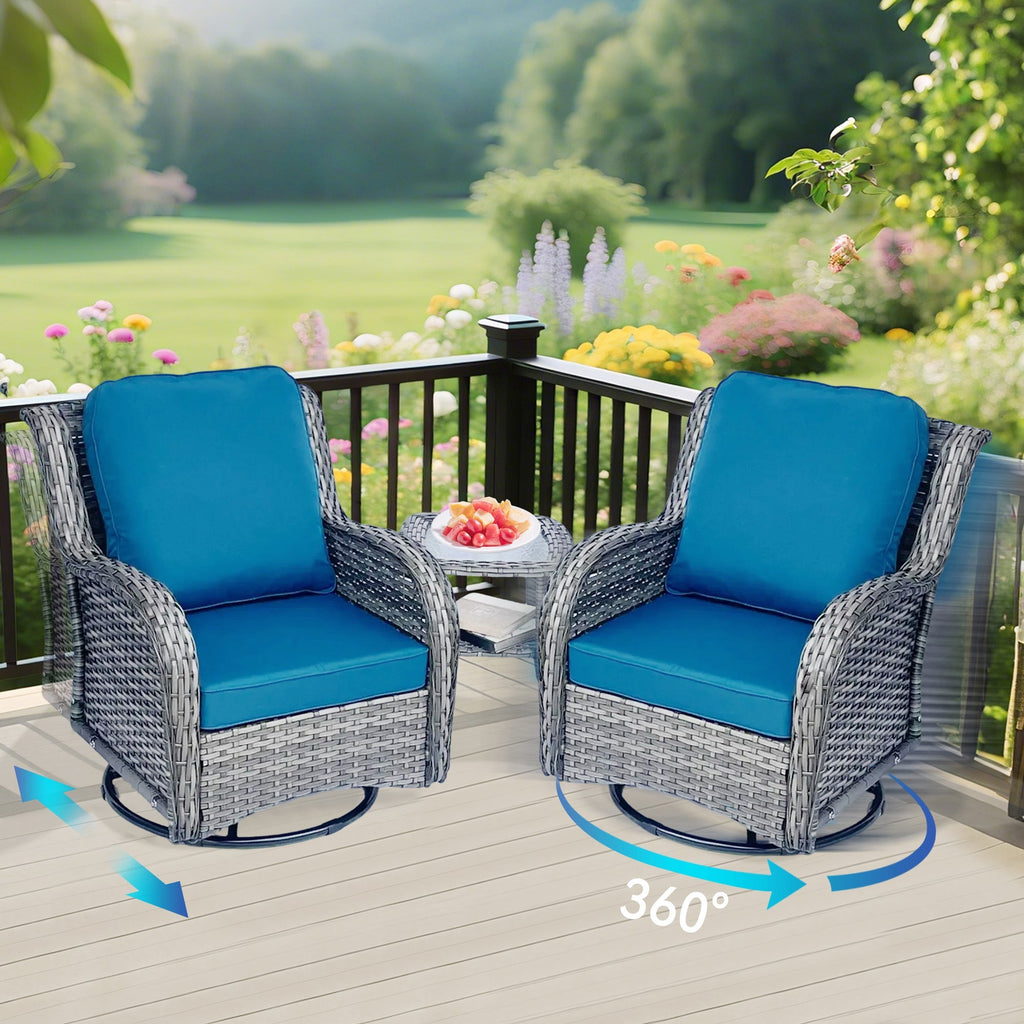 Wicker Patio Set - 3 Piece Rattan Outdoor Sectional Conversation Set