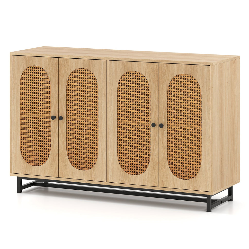 50 Inch Buffet Sideboard Cabinet with 4 Rattan Doors