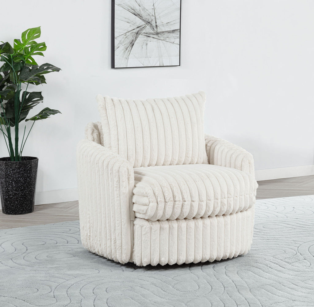 Corduroy Upholstered Swivel Accent Arm Chair Ivory
