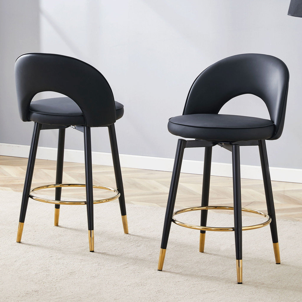 Modern Upholstered 360° Rotatable Bar Chair With Metal Legs (Set of 2)
