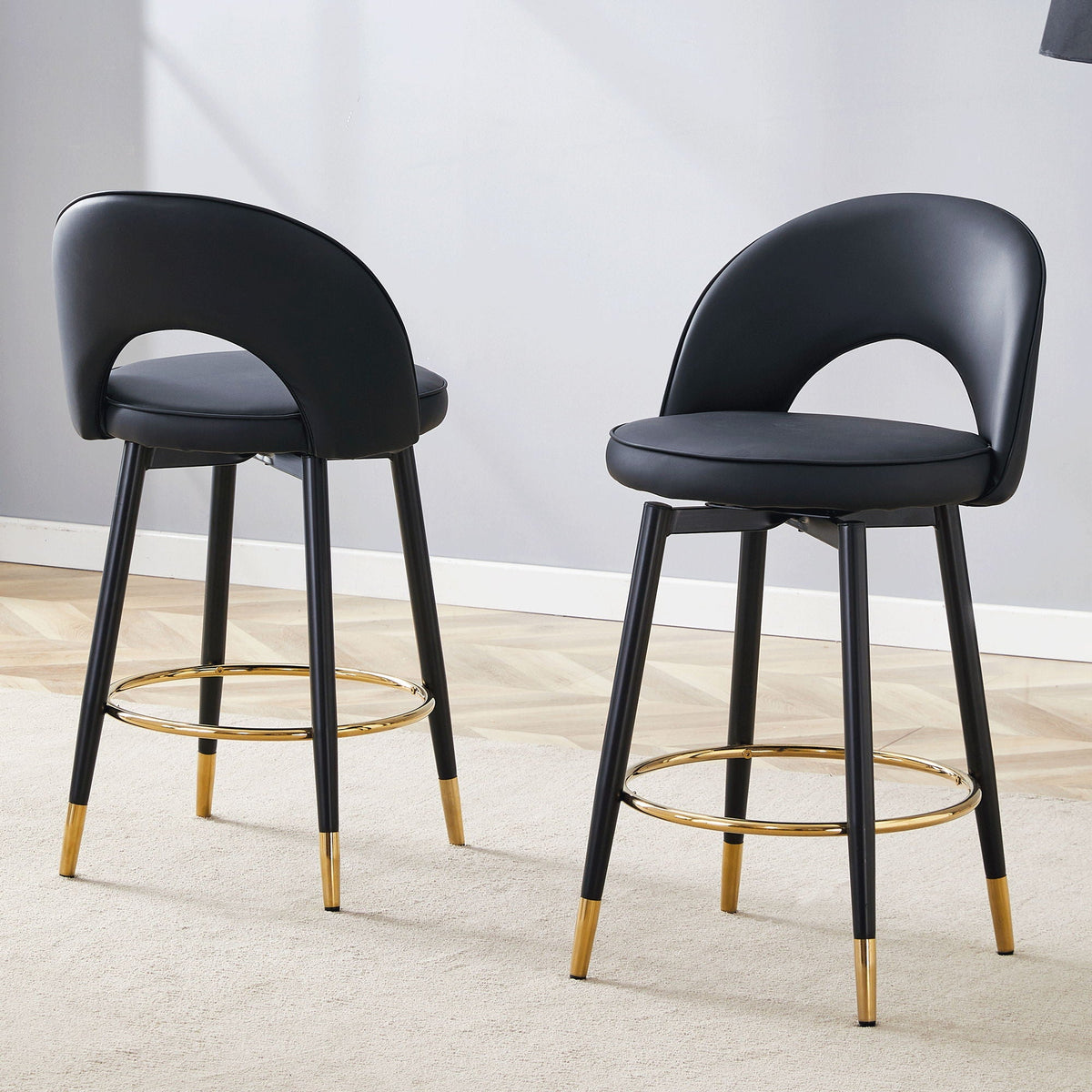 Modern Upholstered 360° Rotatable Bar Chair With Metal Legs (Set of 2)