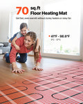 70 sqft Self-Adhesive Mesh Floor Heating Mat System, 120V Electric Radiant Heated Floor System, with Smart Control Thermostat & Alarm, Easy Installation for Tile, Stone, Vinyl