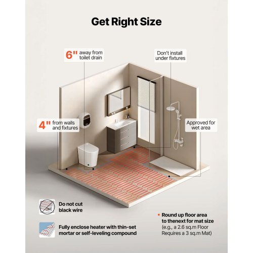 70 sqft Self-Adhesive Mesh Floor Heating Mat System, 120V Electric Radiant Heated Floor System, with Smart Control Thermostat & Alarm, Easy Installation for Tile, Stone, Vinyl