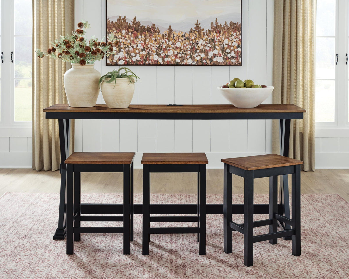 Rectangular Dining Room Counter Table Set (Set of 4) - Brown / Black