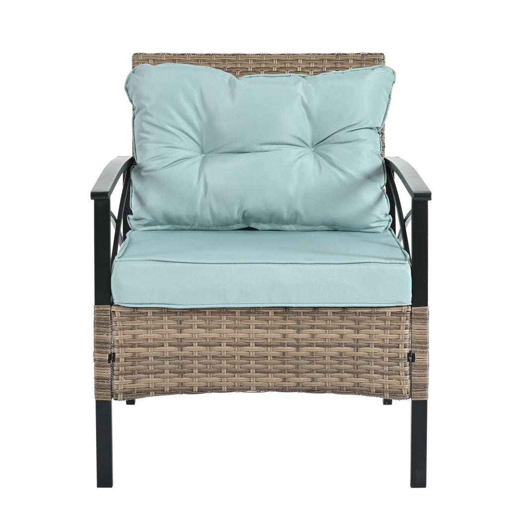 Patio Furniture, Four Set Wicker Furniture With Black Metal Table