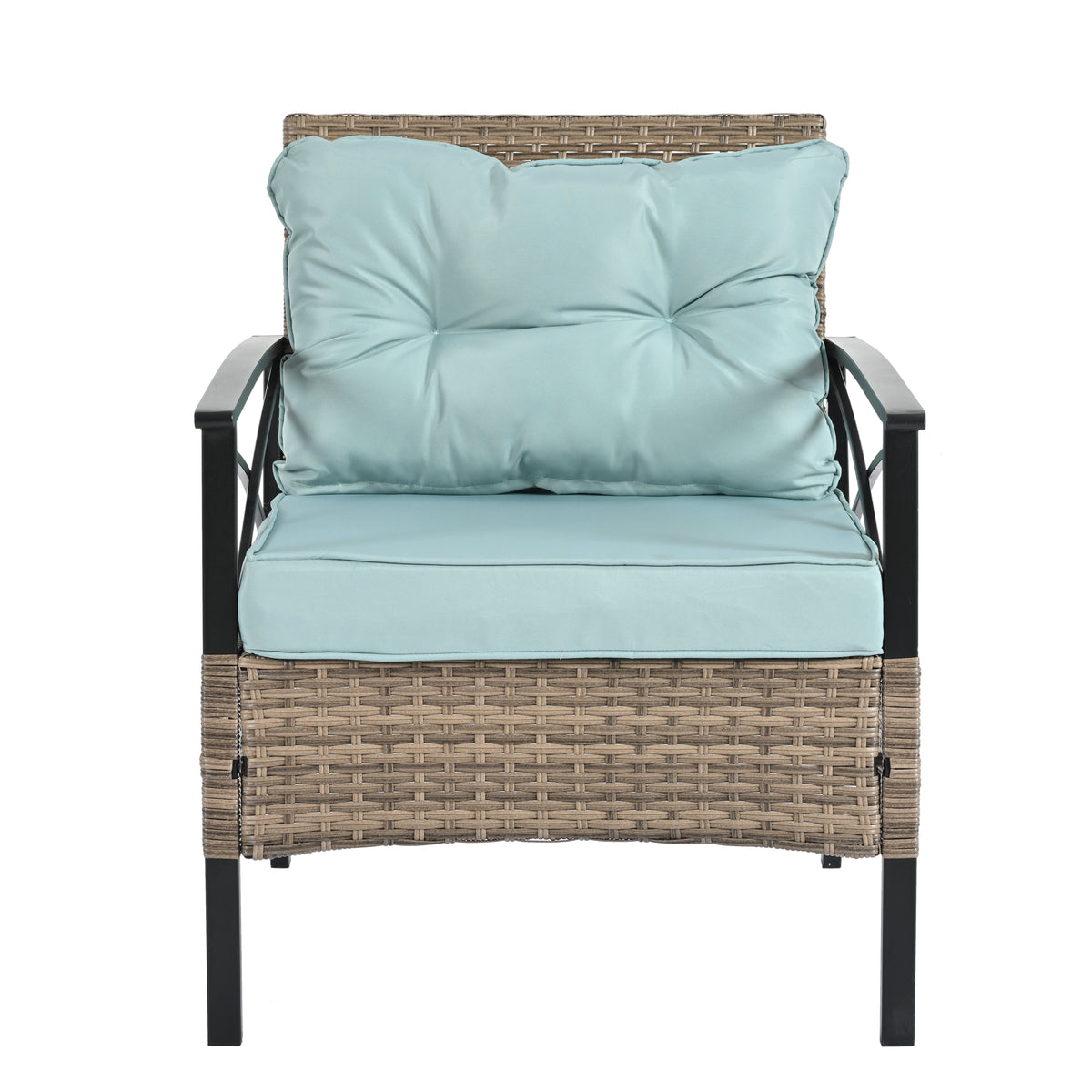 Patio Furniture, Four Set Wicker Furniture With Black Metal Table