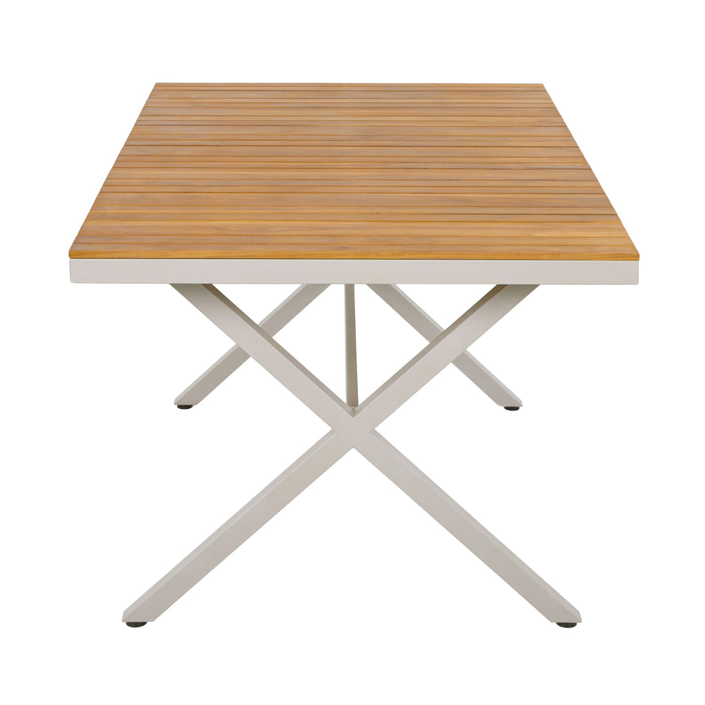 Outdoor 7-Piece Dining Set - Rectangular Teak Wood Table + 6 Wicker Chairs