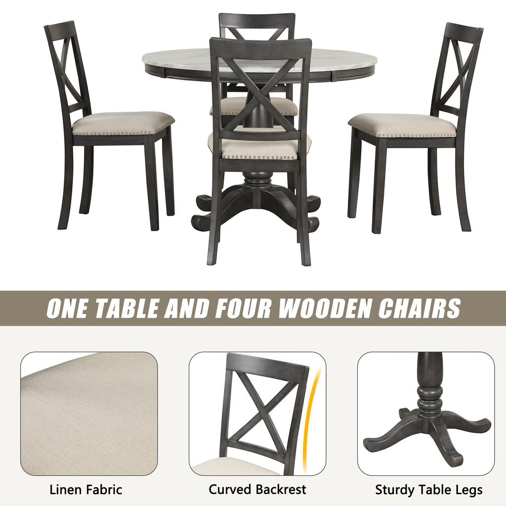 5 Pieces Dining Table and Chairs Set for 4