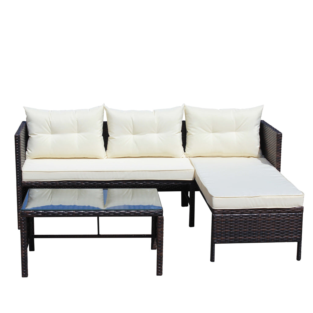 Patio 3-Piece Conversation Set with Wicker Rattan Sectional Sofa
