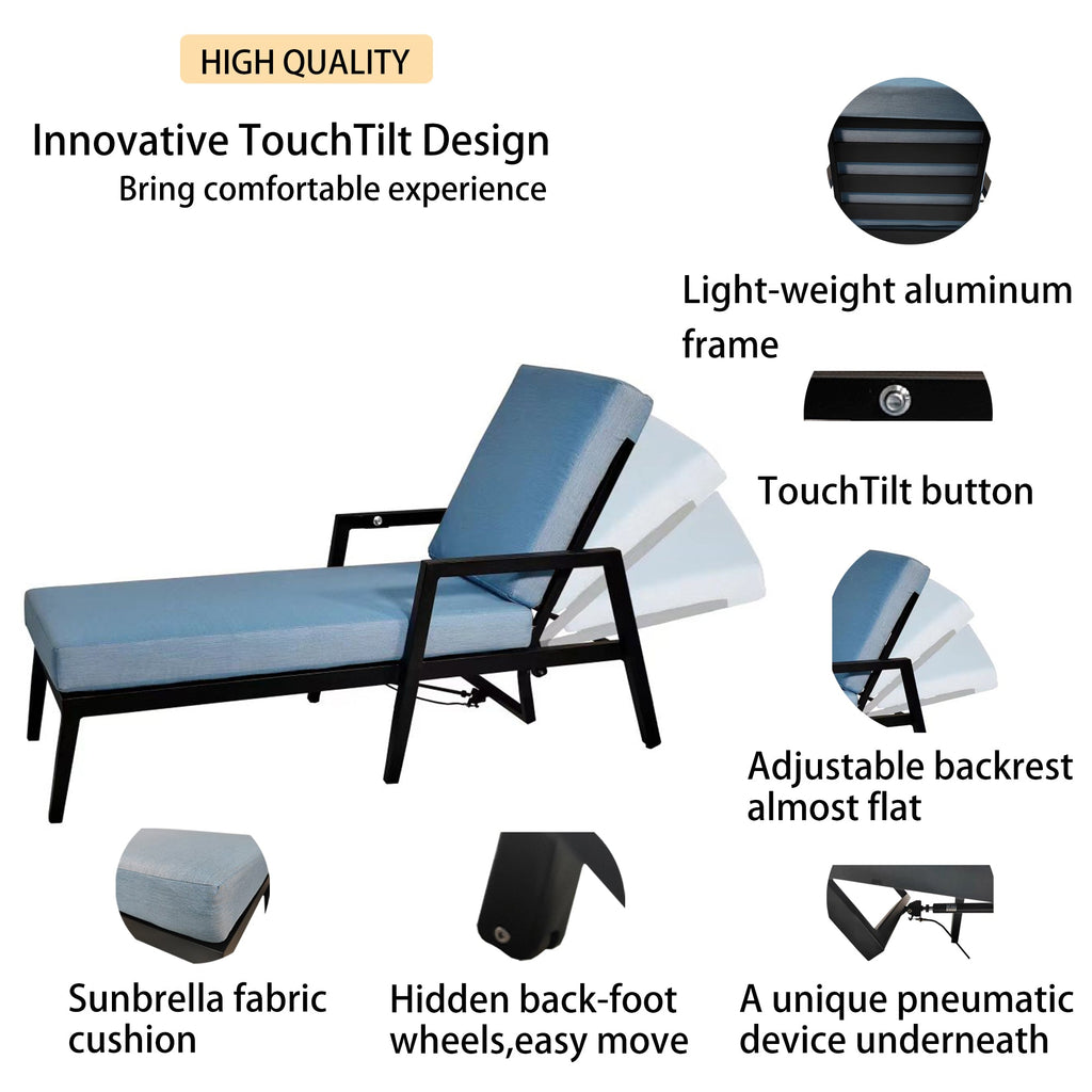 3PC Aluminum Patio Furniture Chaise Lounge Set 2 Chaise & 1 End Table