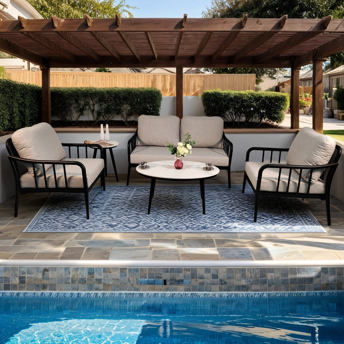 5PC Outdoor Aluminum Patio Sofa Conversation Set