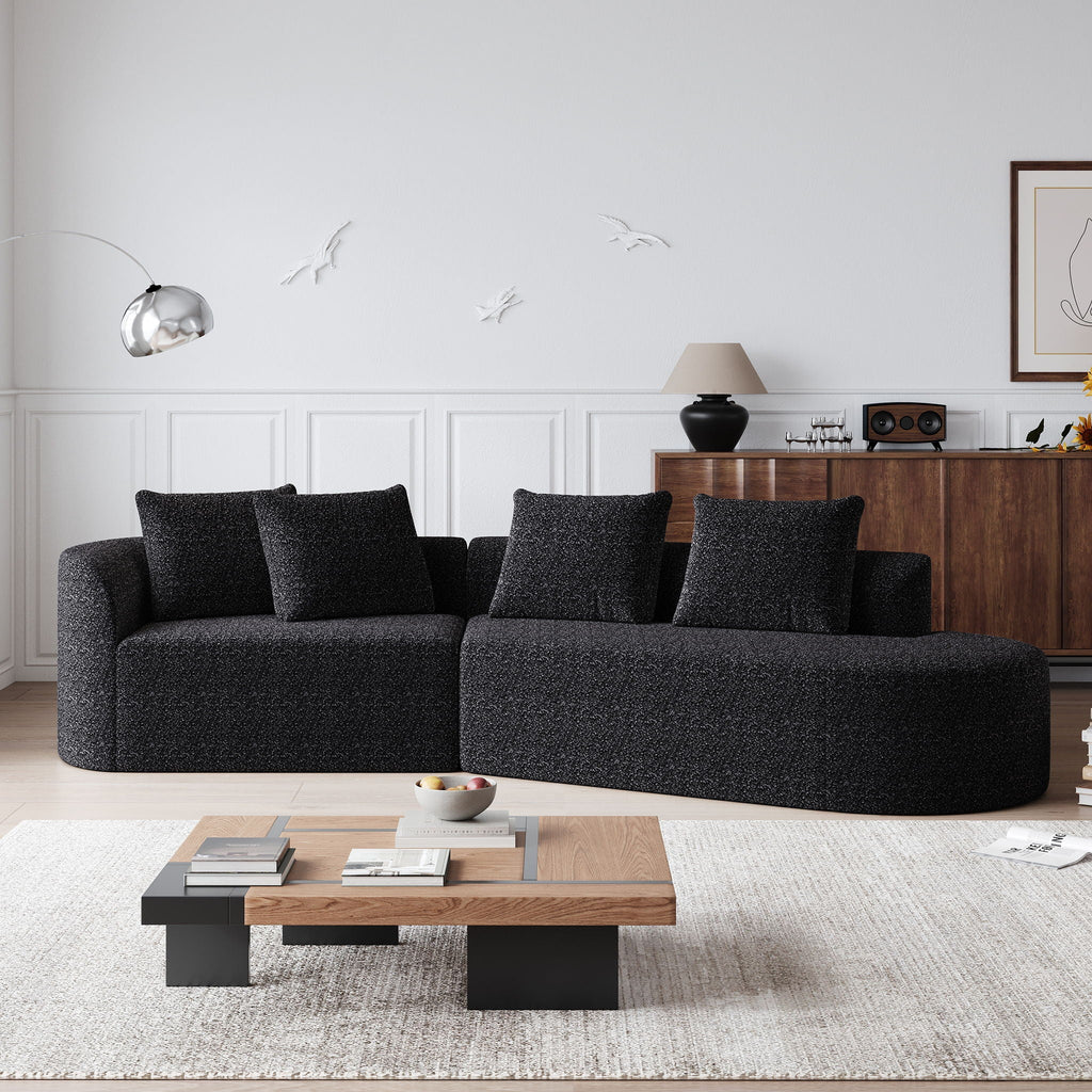 Oversized Sectional Sofa, 4 Seater Extra Deep, Wide Curved Couch With 4 Throw Pillows