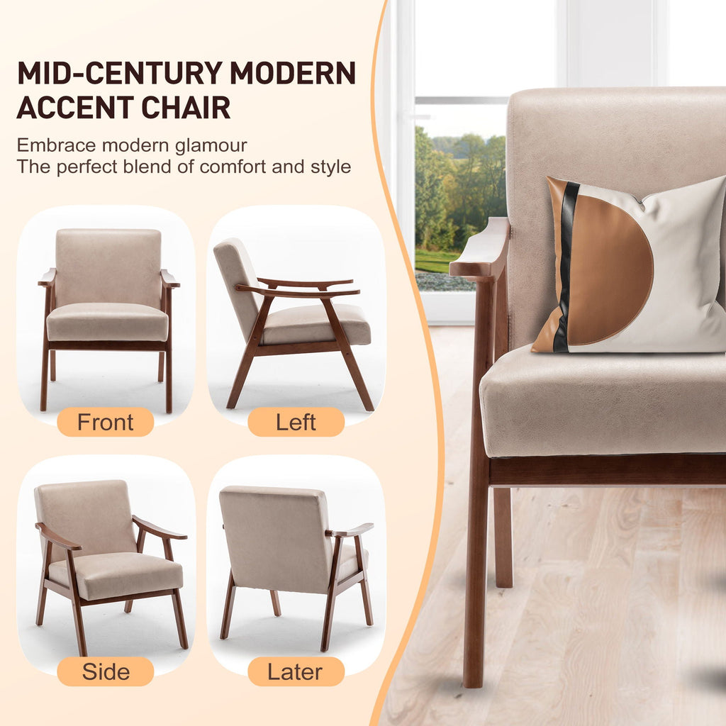 Mid Century Modern Accent Chair With Solid Wood Frame